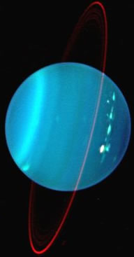 Lovely light blue Uranus with near-vertical faint red ring